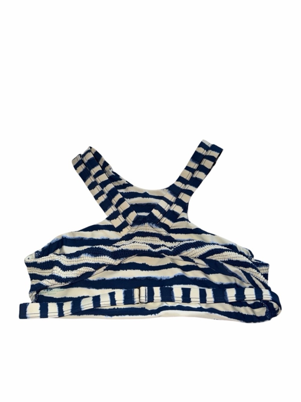 Tori Praver Swimsuit Bikini Top Striped High Neck Smocked Tie Dye Size Large - Picture 3 of 4